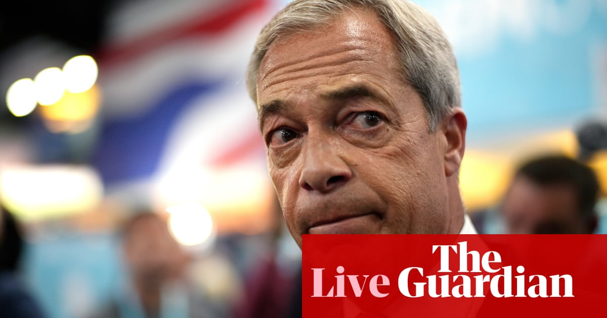 Tice defends Farage’s parliament attendance record as Reform party conference begins – UK politics live | Politics