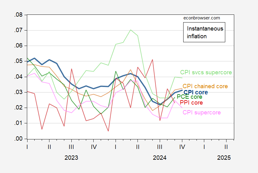 Instantaneous Core Inflation: Various Measures