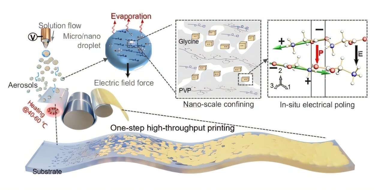 One-step, high-speed, thermal-electric aerosol printing of piezoelectric bio-organic films